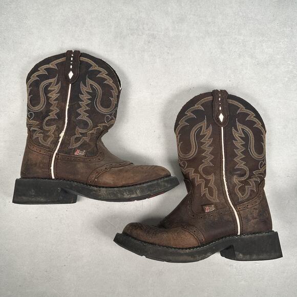 Justin Gypsy Boots Womens Size 6.5 Brown Leather Western Pull On Round Toe - Picture 1 of 8